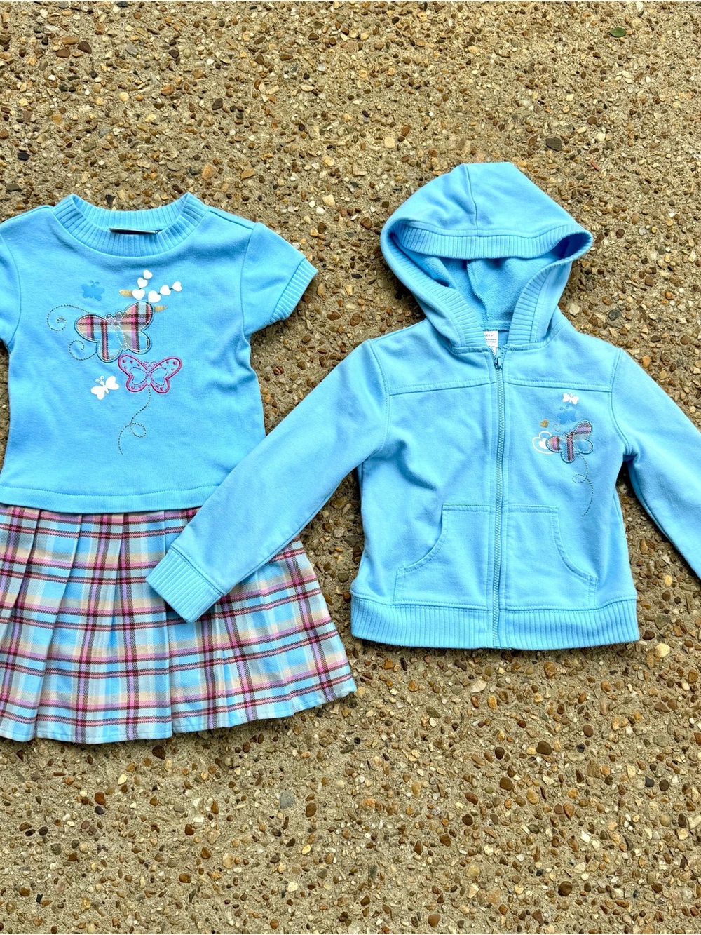 Youngland Girl’s Butterfly Matching Set Plaid Dress Hoodie Jacket Size 4T